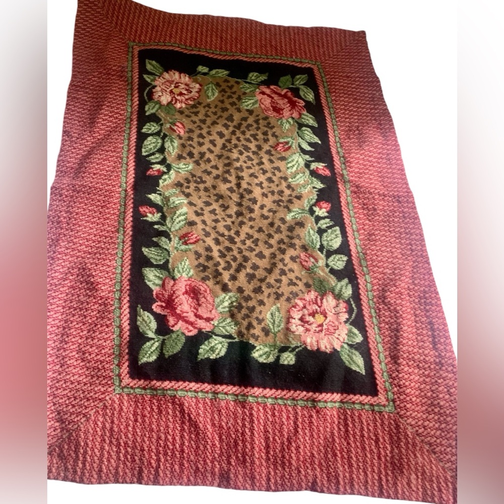Vintage Hand Knotted Rug Roses Leopard Print Gorgeous